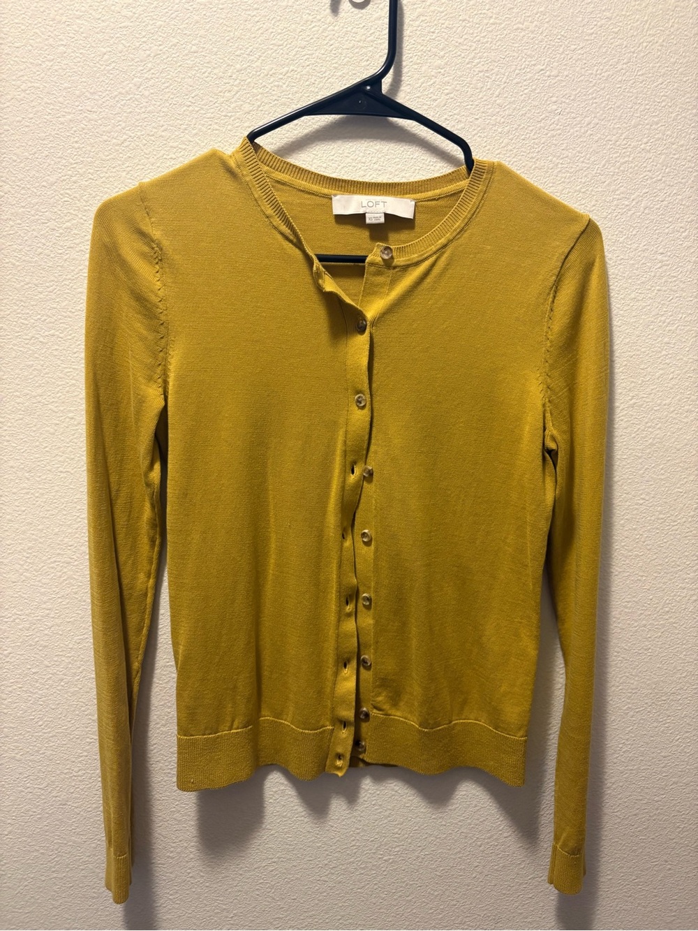 LOFT Mustard Yellow Button-Up Lightweight Cardigan